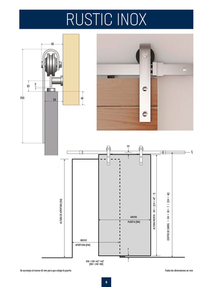 Kit Rustic 80 Inox para puertas de hasta 80kg. - accesorios para puertas