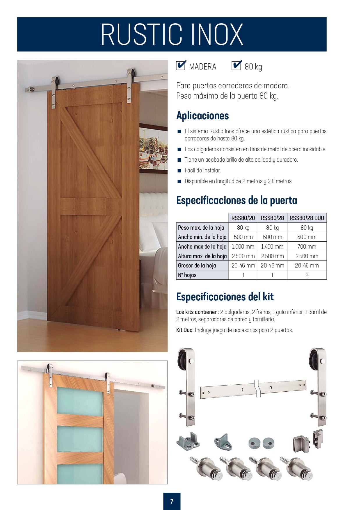 Kit Rustic 80 Inox para puertas de hasta 80kg. - accesorios para puertas