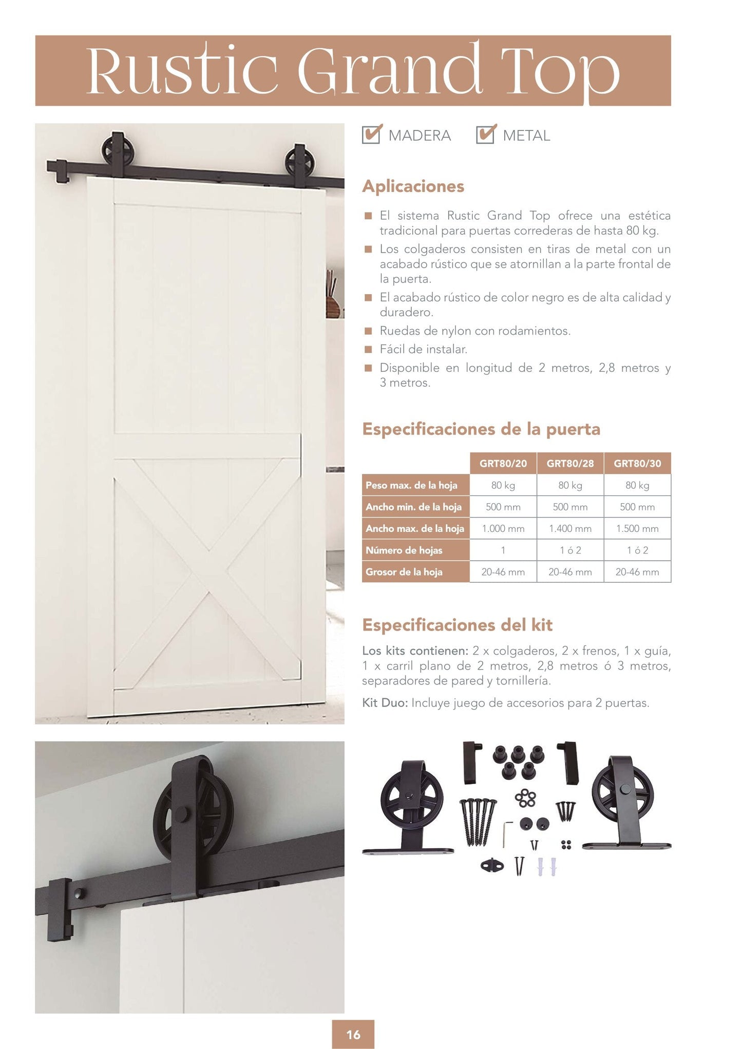 Kit Rustic Grand Top de acero negro para puertas de hasta 80kg. - accesorios para puertas