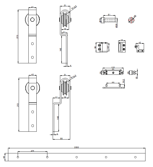 Kit Puerta Corredera Rustic Double de acero negro para puertas de hasta 80kg - accesorios para puertas