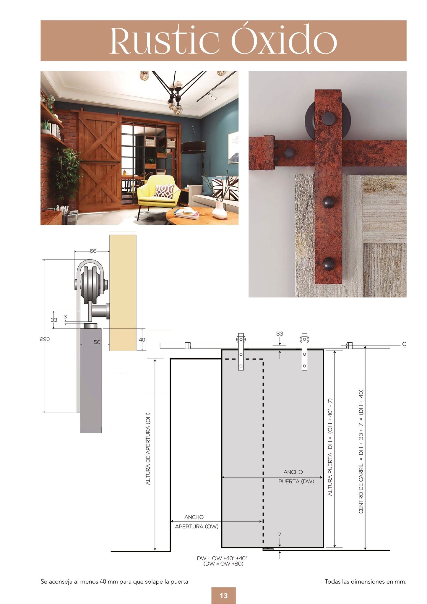 Kit Puerta Corredera Rustic 80 Óxido para puertas de hasta 80kg - accesorios para puertas