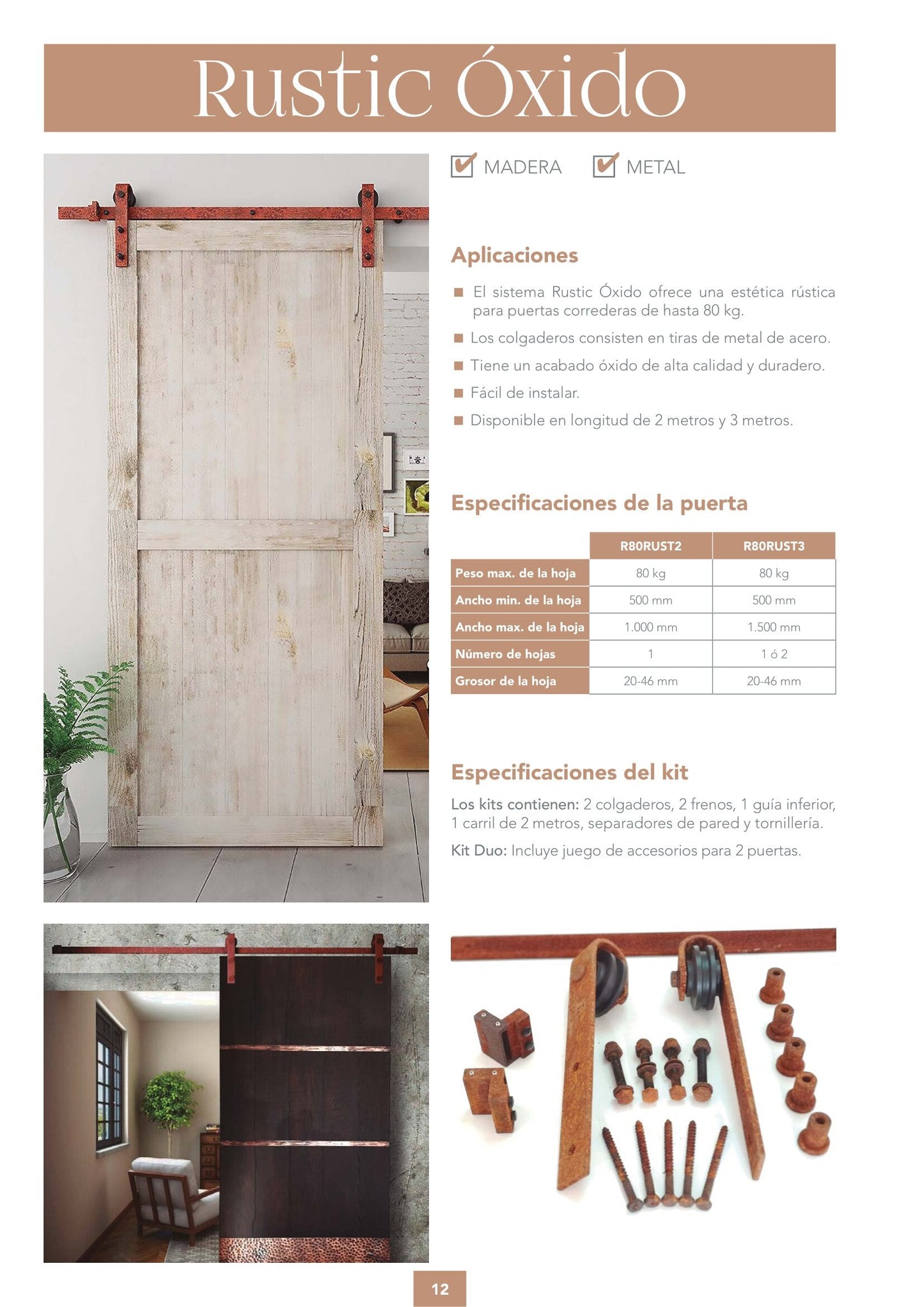 Kit Puerta Corredera Rustic 80 Óxido para puertas de hasta 80kg - accesorios para puertas